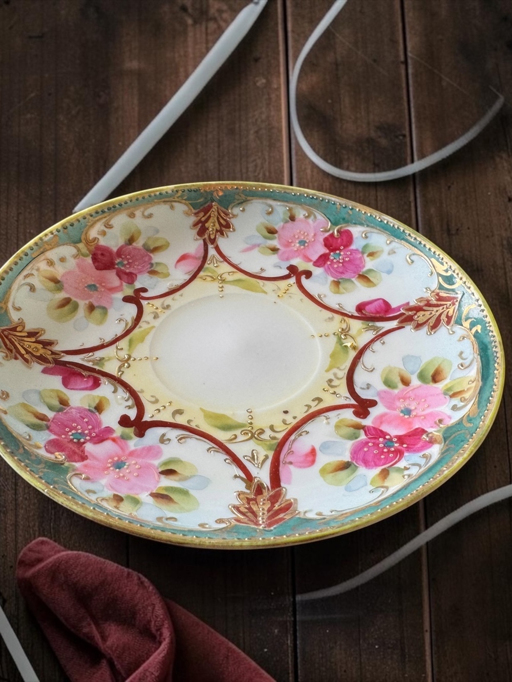 Vintage Gold Castle Chikusa Hand Painted Saucer 6" Gold Moriage Floral Japan
